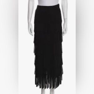 Vintage Tadashi fringe Black skirt Sz Medium Made in the USA elastic waist band